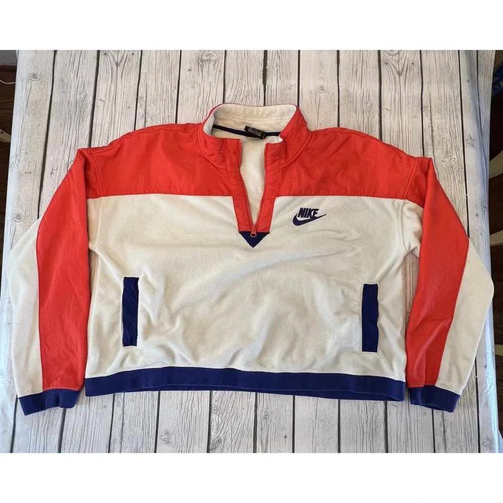 NIKE NSW HALF-ZIP TOP Color Block Cropped Fleece Pullover size XL 938963-258
